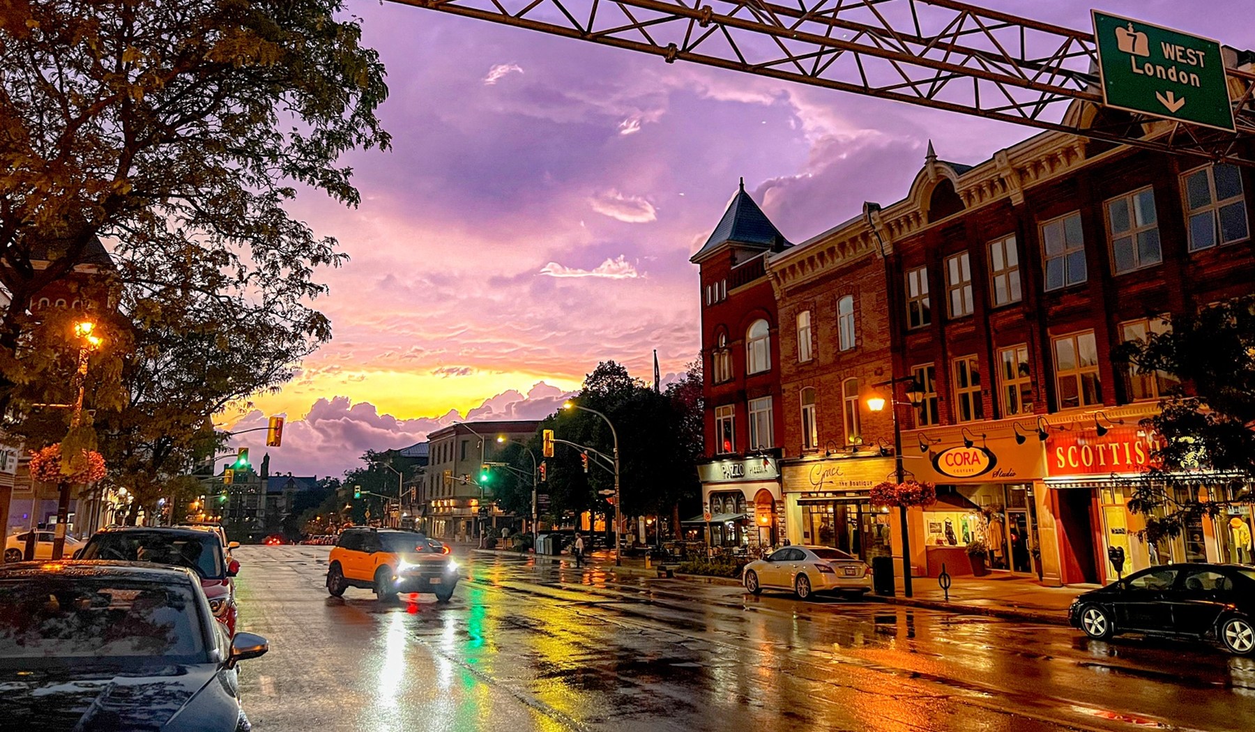 Downtown Stratford at dusk